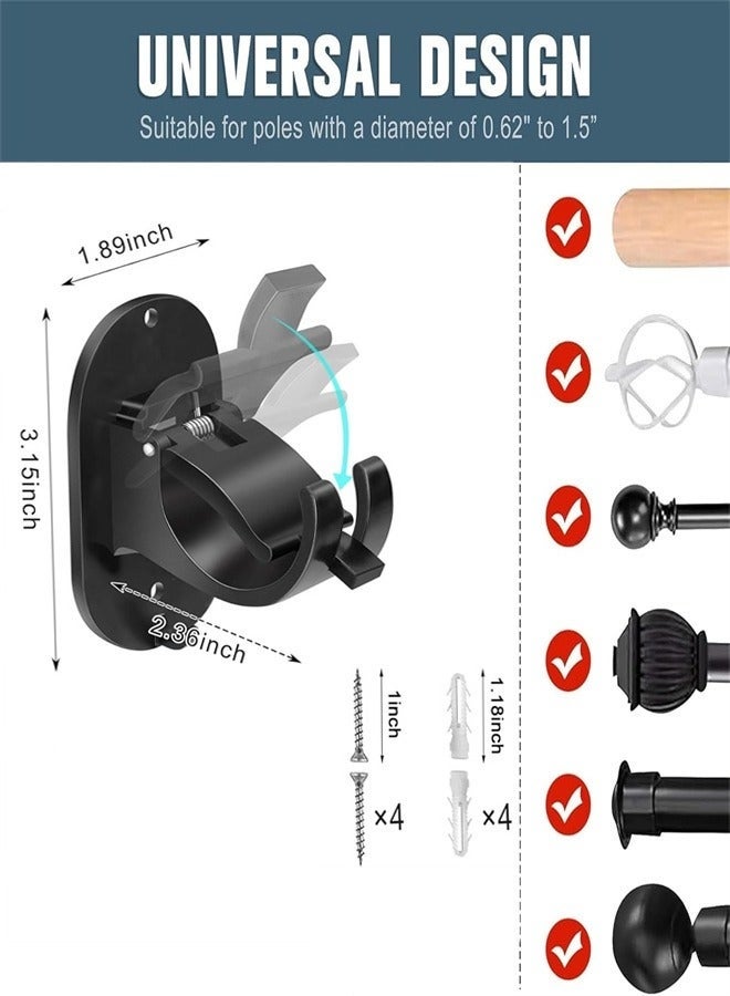 Forest Home Curtain Rod, No Drill Curtain Rod Brackets, 4 Pack Self Adhesive Curtain Rod Holders Curtain Rods No Drilling Hooks, Adjustable Drillless Curtain Rod Holder for Bathroom Kitchen Home and Hotel - Image 2